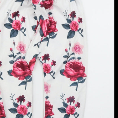Preworn Girls White Floral  Capri Leggings Size 12 Months