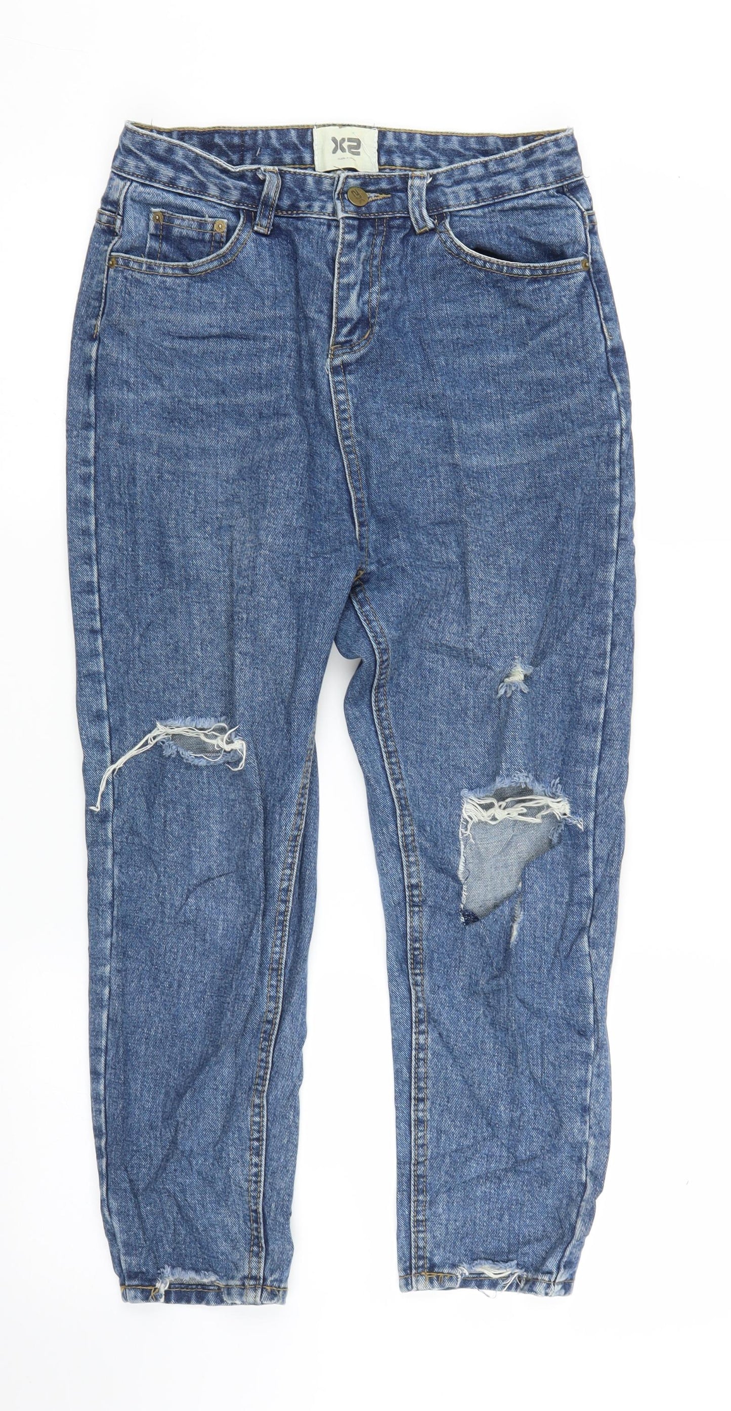 X2 Womens Blue  Denim Mom Jeans Size L L22 in