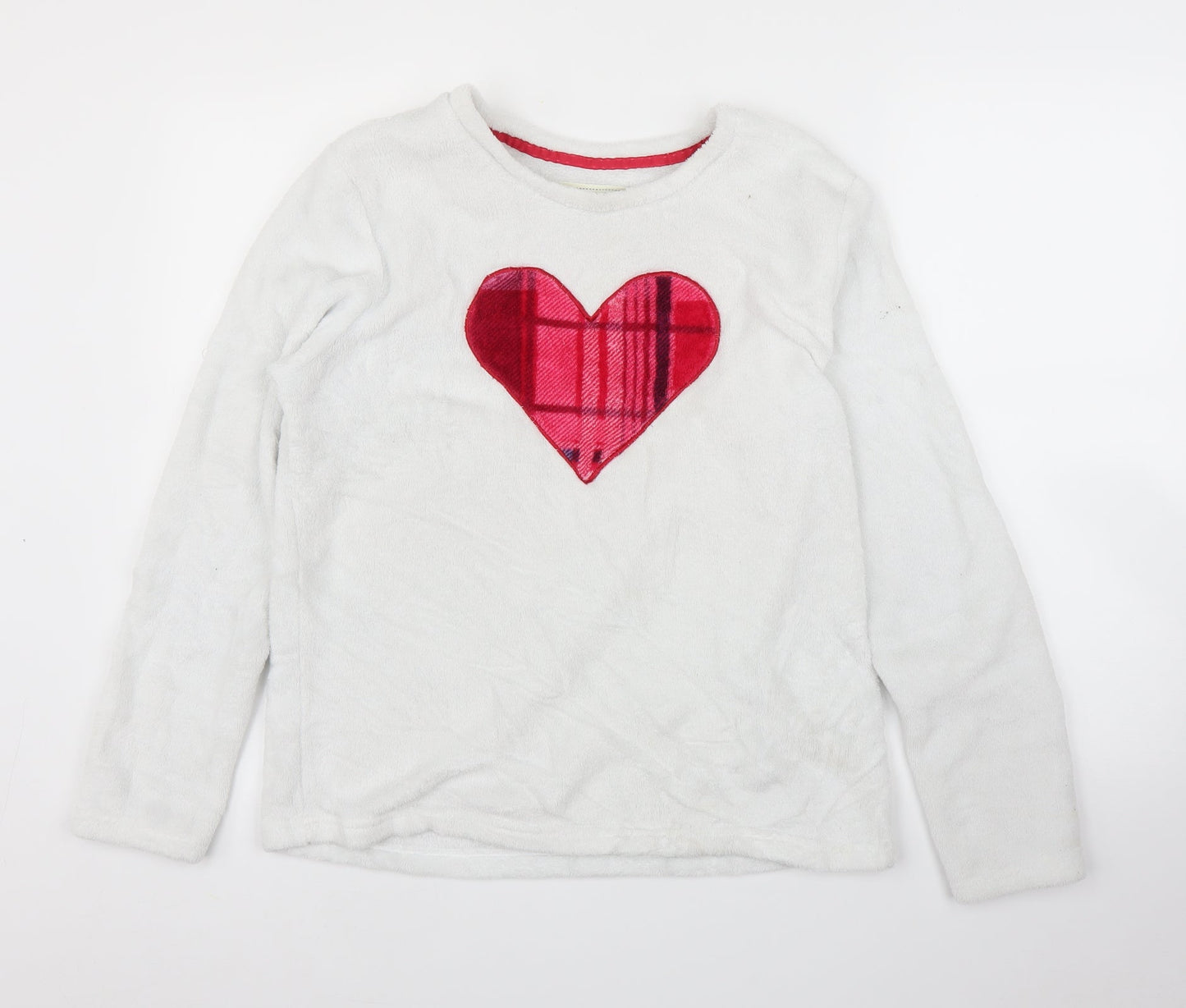 Matalan Womens White  Fleece Top Pyjama Top Size M  - Love Heart