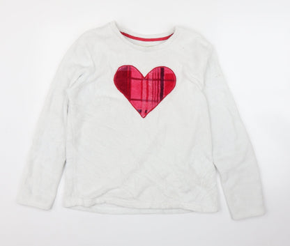 Matalan Womens White  Fleece Top Pyjama Top Size M  - Love Heart