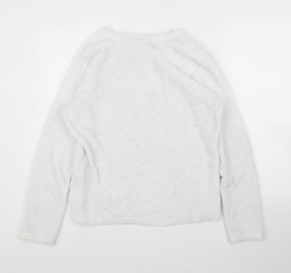 Matalan Womens White  Fleece Top Pyjama Top Size M  - Love Heart
