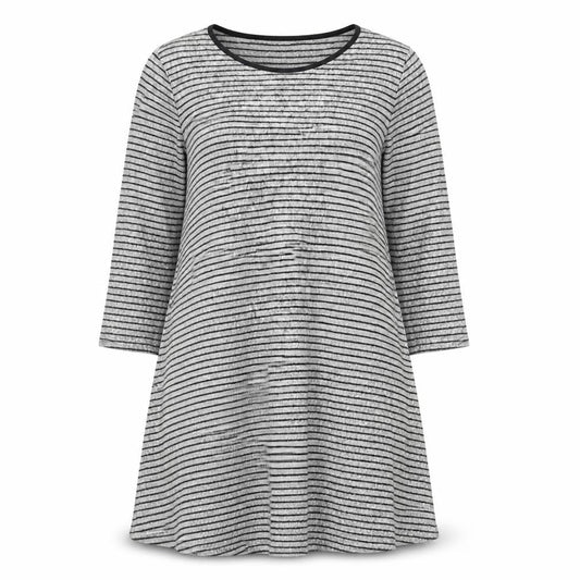 Front view of Atmosphere women’s grey striped t-shirt dress, size UK 8
