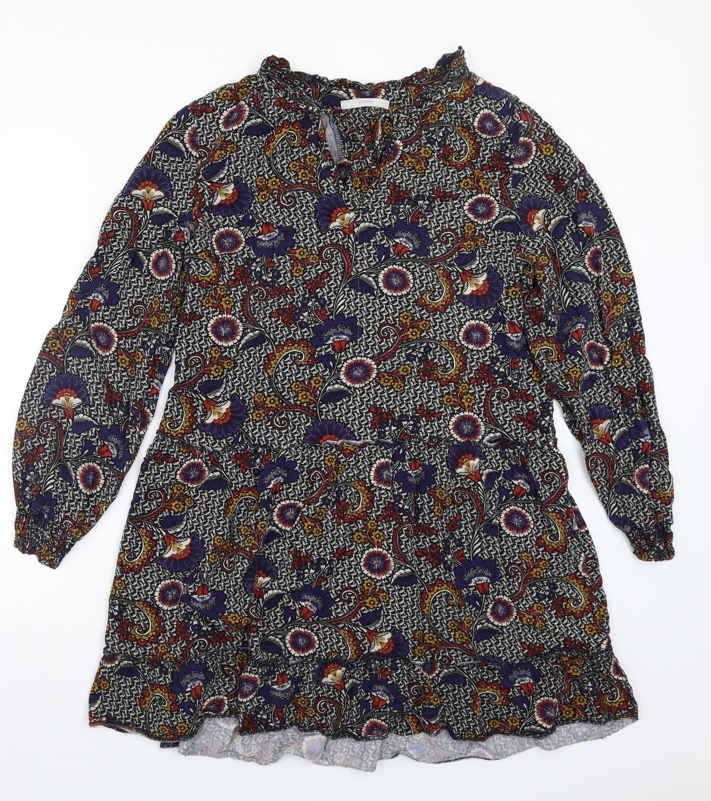 George Womens Black Floral  A-Line  Size 14