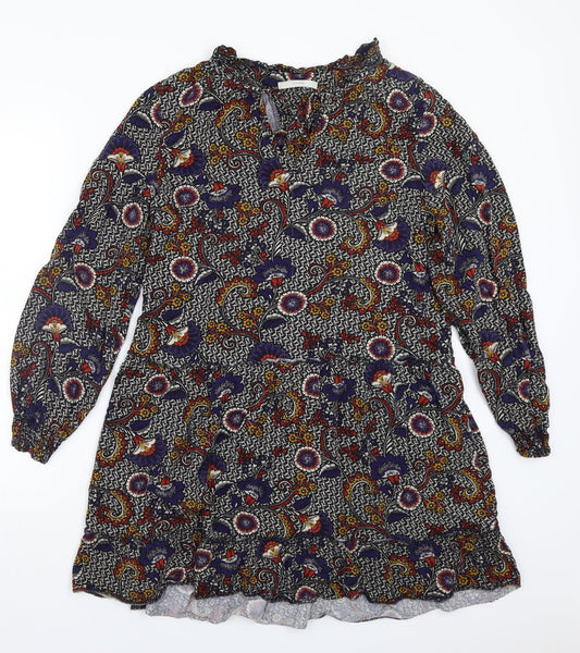 George Womens Black Floral  A-Line  Size 14