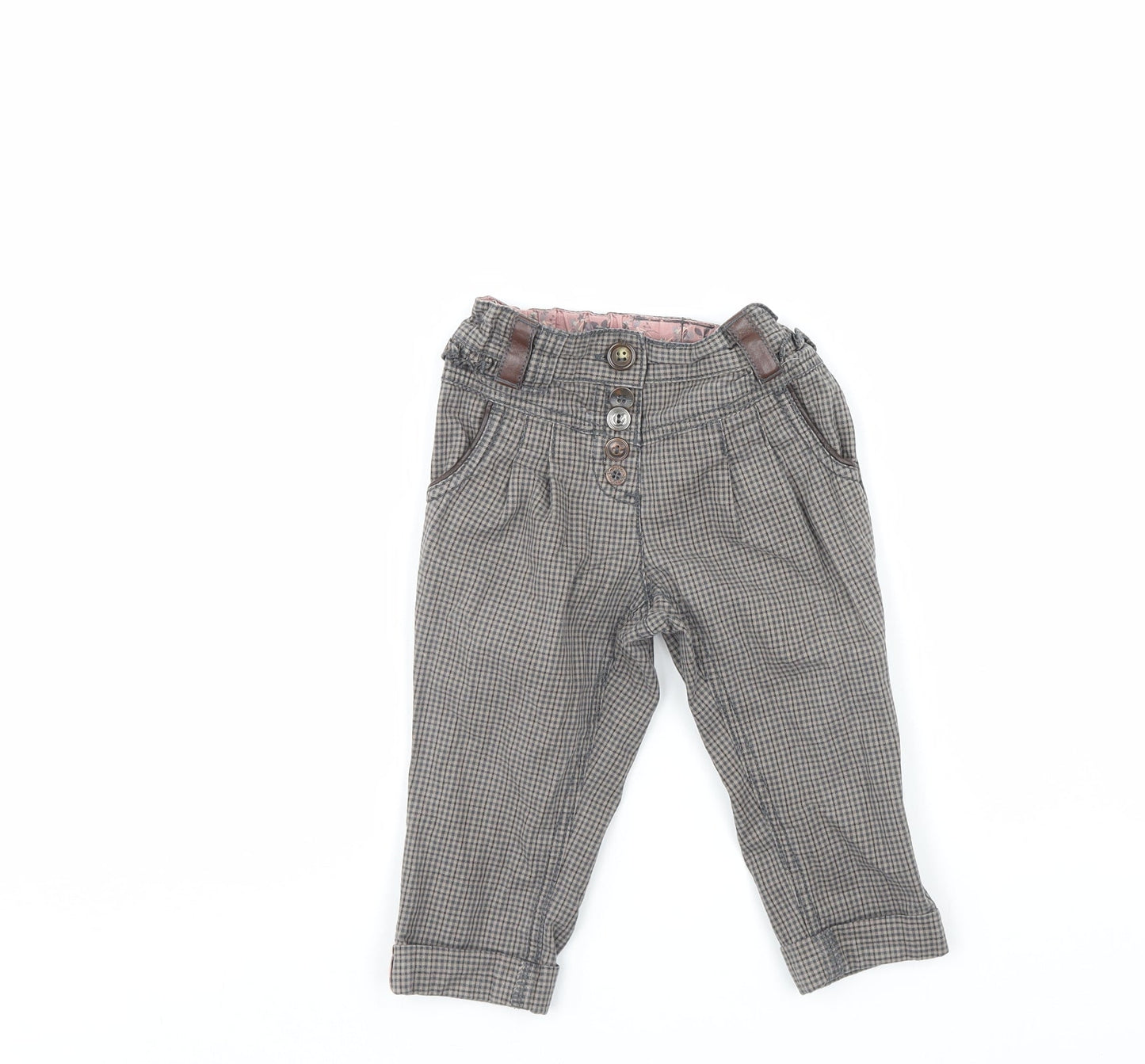 NEXT Boys Brown Plaid  Capri Trousers Size 12 Months
