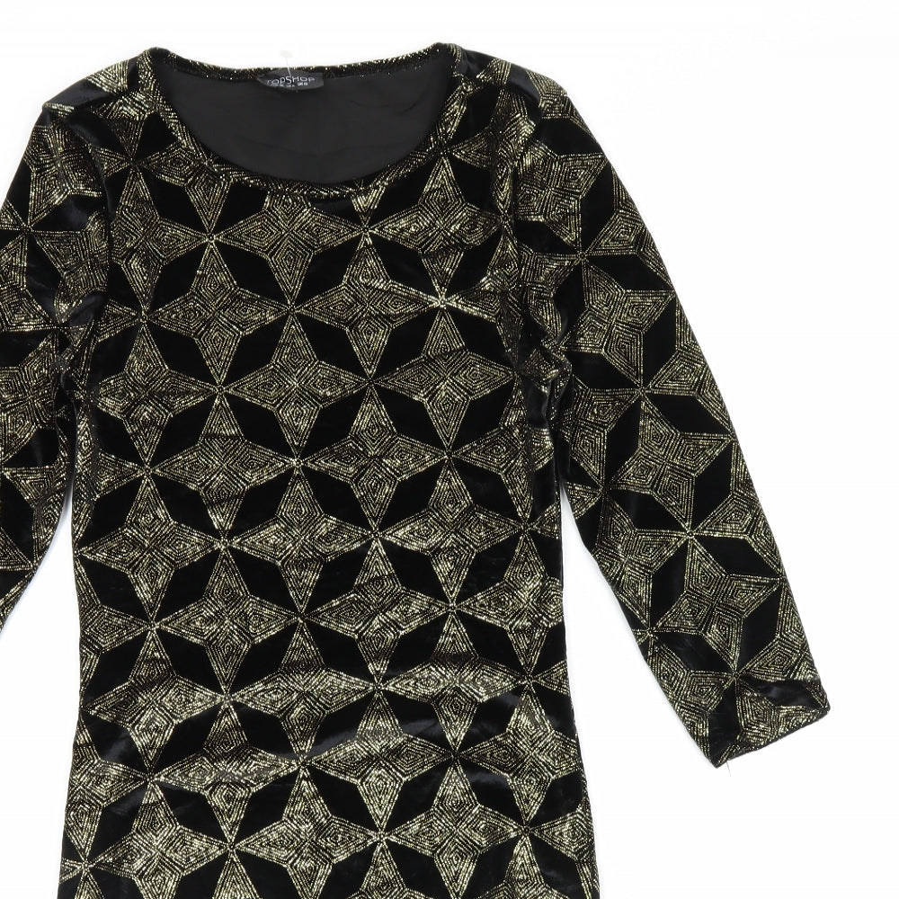 Topshop Womens Black Geometric  Bodycon  Size 10