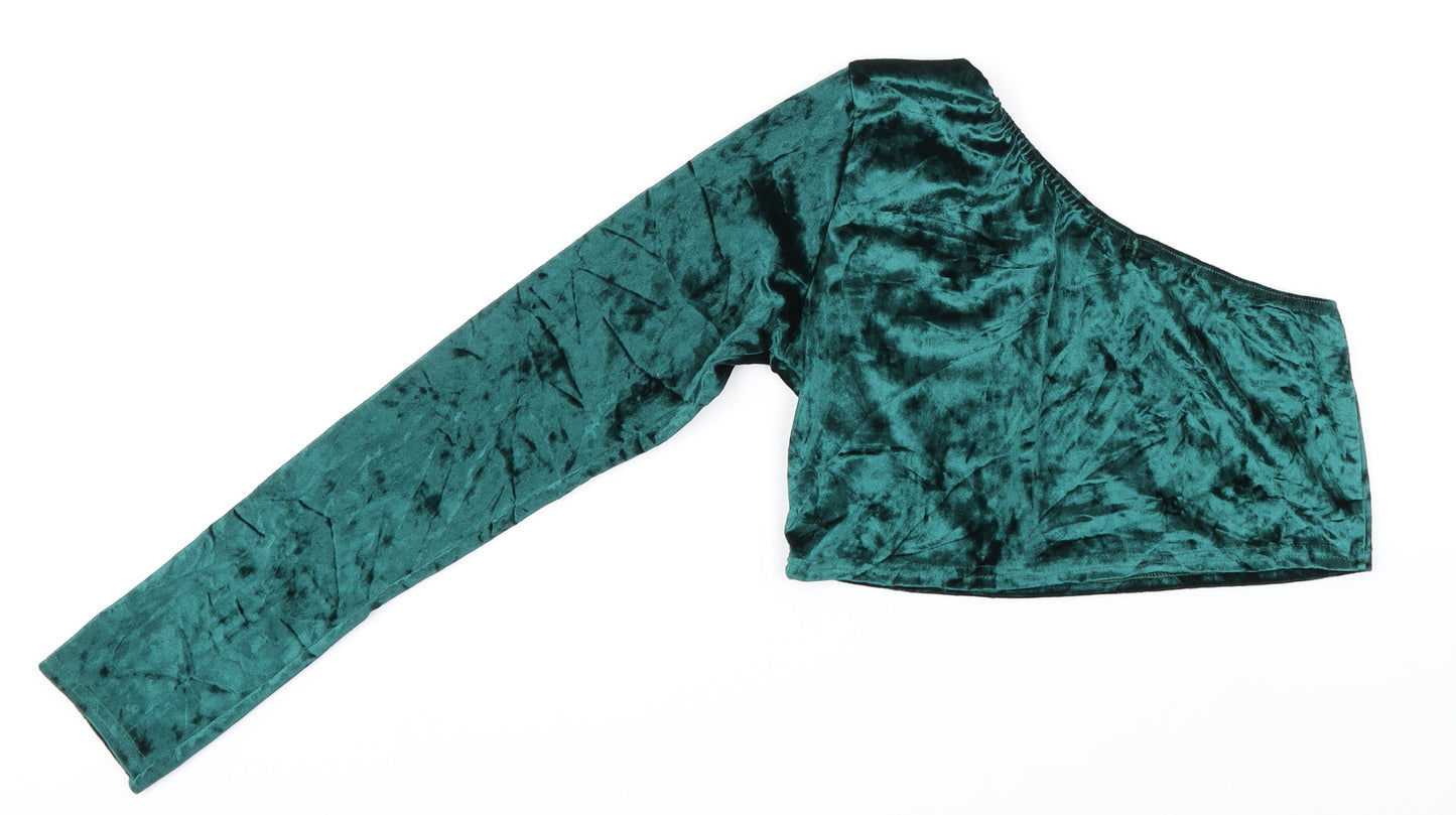 Womens UK Size 16 PRETTYLITTLETHING Green Cropped Blouse