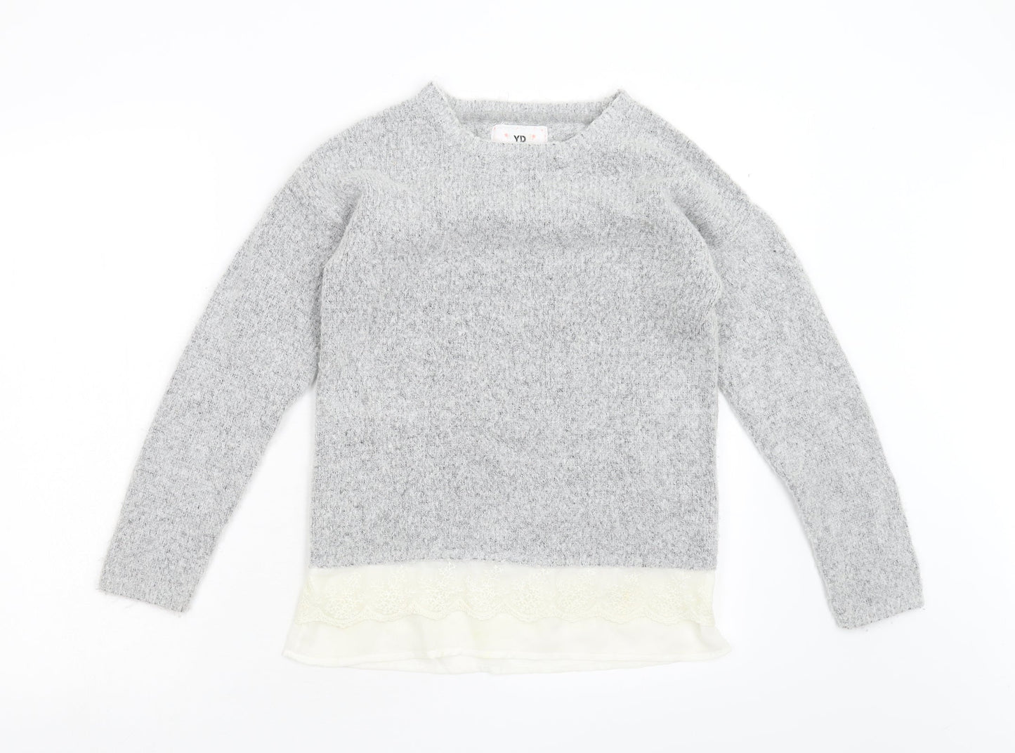 YD Girls Grey  Knit Pullover Jumper Size 12-13 Years