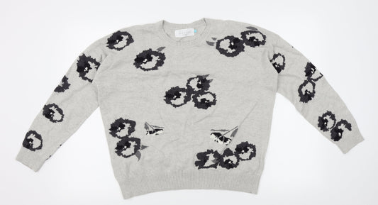 John Lewis Womens Grey Floral  Pullover Jumper Size 14