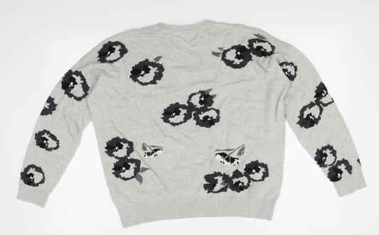 John Lewis Womens Grey Floral  Pullover Jumper Size 14