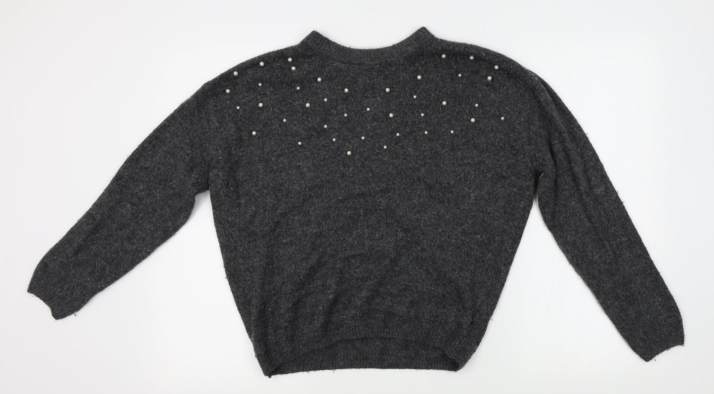 H&M Girls Grey   Pullover Jumper Size 13-14 Years  - beads