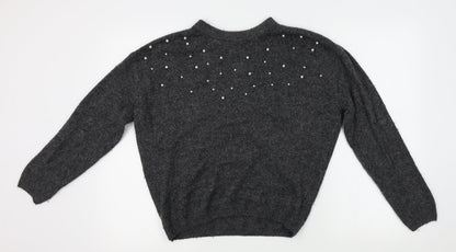 H&M Girls Grey   Pullover Jumper Size 13-14 Years  - beads