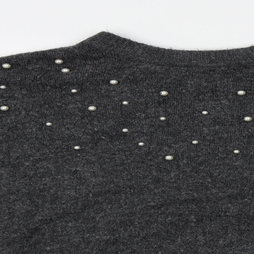 H&M Girls Grey   Pullover Jumper Size 13-14 Years  - beads