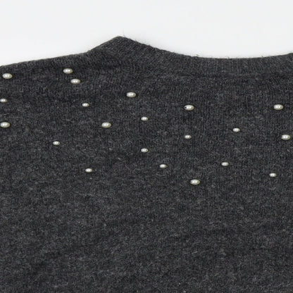 H&M Girls Grey   Pullover Jumper Size 13-14 Years  - beads