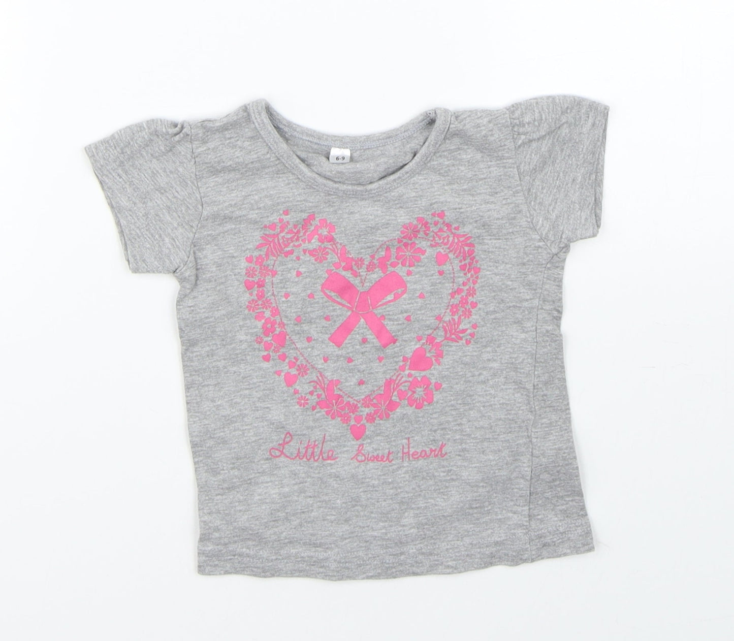 Preworn Girls Grey   Basic T-Shirt Size 6-9 Months