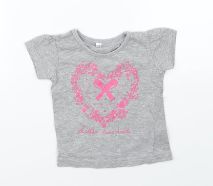 Preworn Girls Grey   Basic T-Shirt Size 6-9 Months