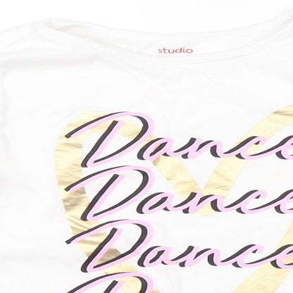 Studio Girls White   Basic T-Shirt Size 7-8 Years  - dance