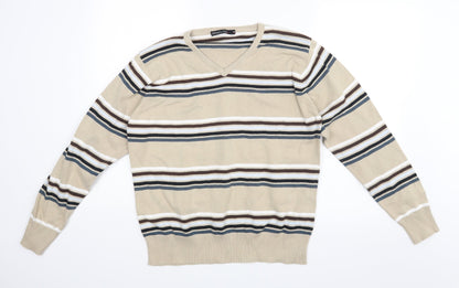 Officers Club Mens Beige Striped  Pullover Jumper Size M