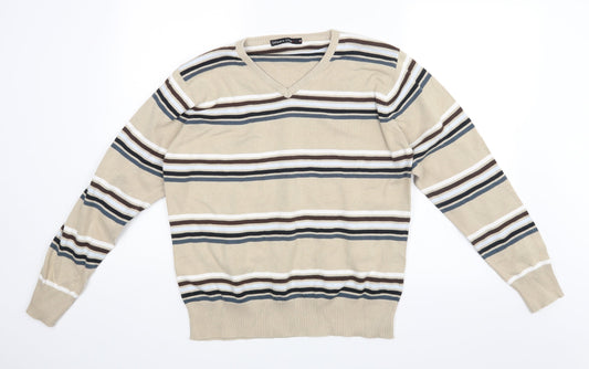 Officers Club Mens Beige Striped  Pullover Jumper Size M