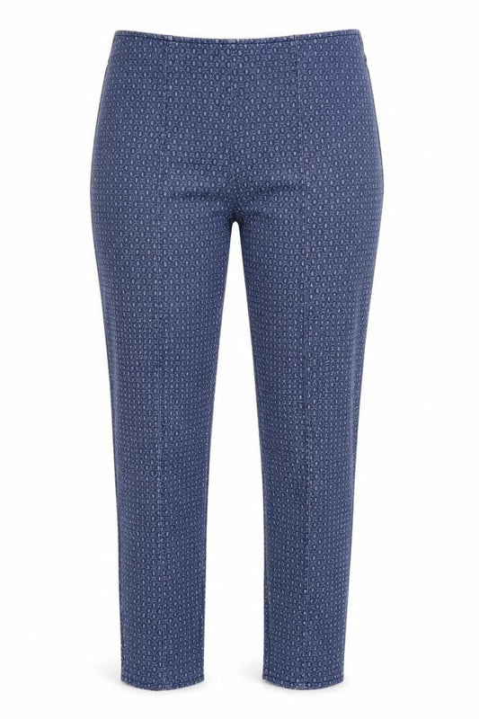 Front view of Atmosphere women’s blue argyle/diamond capri trousers, size UK 10, 28-inch leg