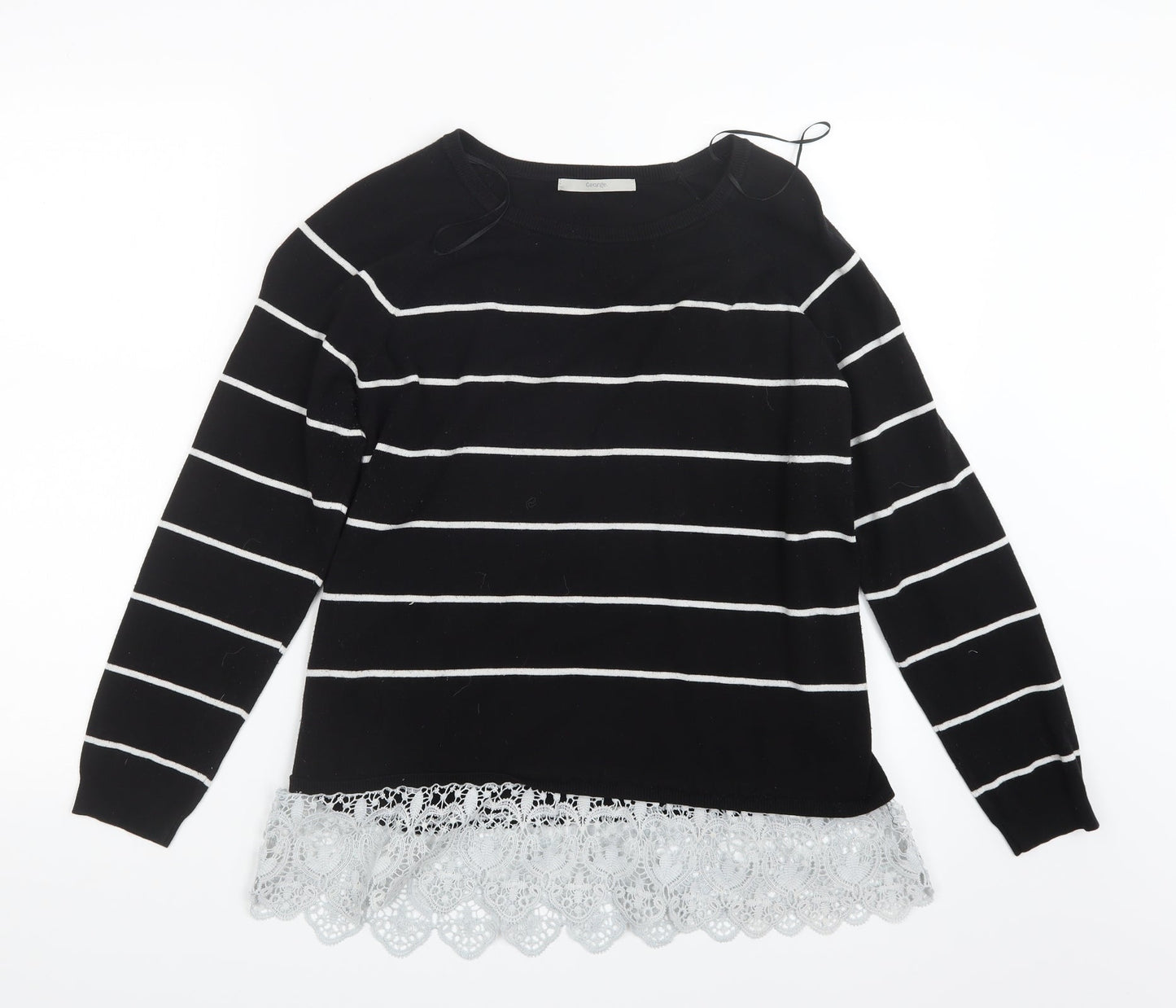 George Womens Black Striped Knit Pullover Jumper Size 14