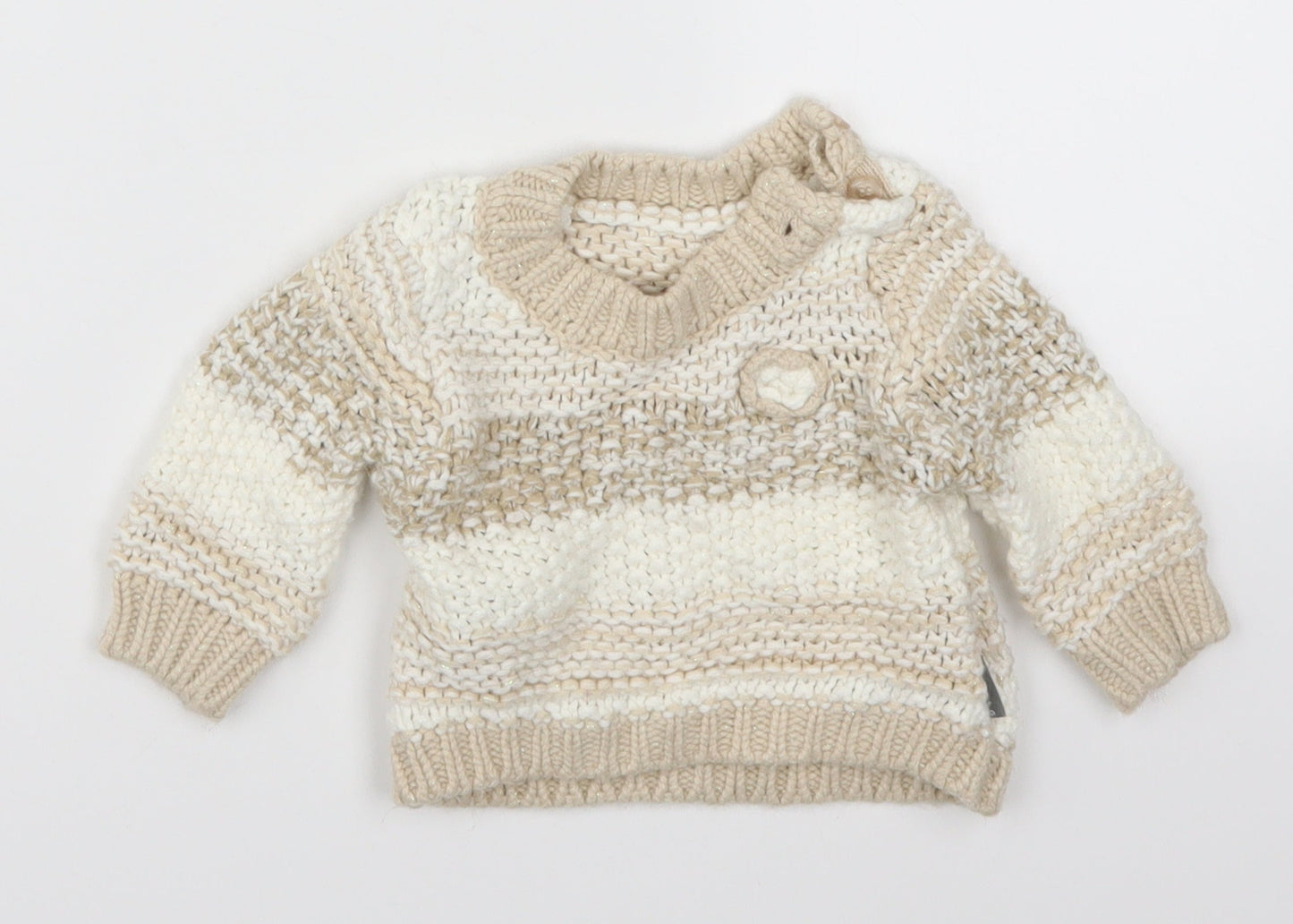 Nutmeg Girls Beige Striped Knit Pullover Jumper Size 9-12 Months