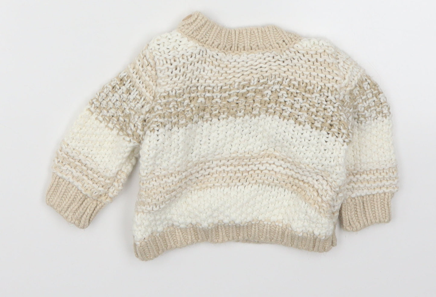 Nutmeg Girls Beige Striped Knit Pullover Jumper Size 9-12 Months