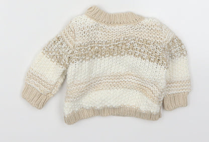 Nutmeg Girls Beige Striped Knit Pullover Jumper Size 9-12 Months