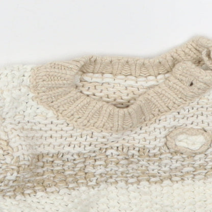 Nutmeg Girls Beige Striped Knit Pullover Jumper Size 9-12 Months