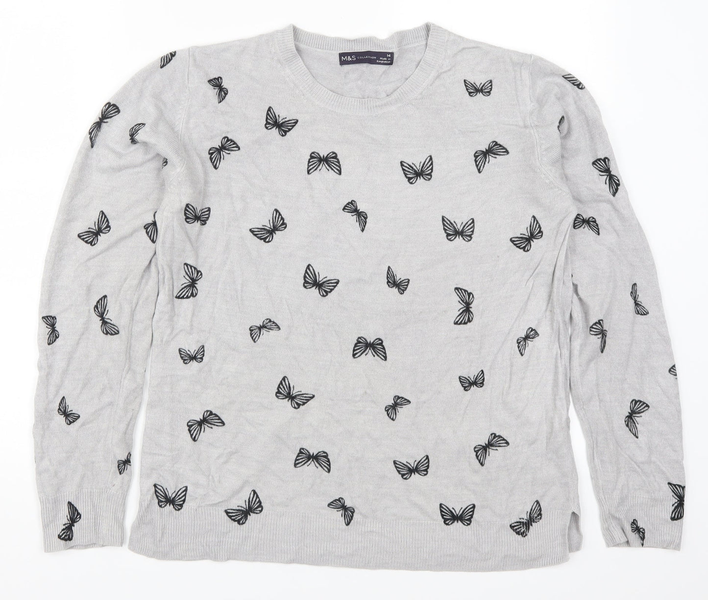 Marks and Spencer Womens Grey  Knit Pullover Jumper Size 14  - Butterflies