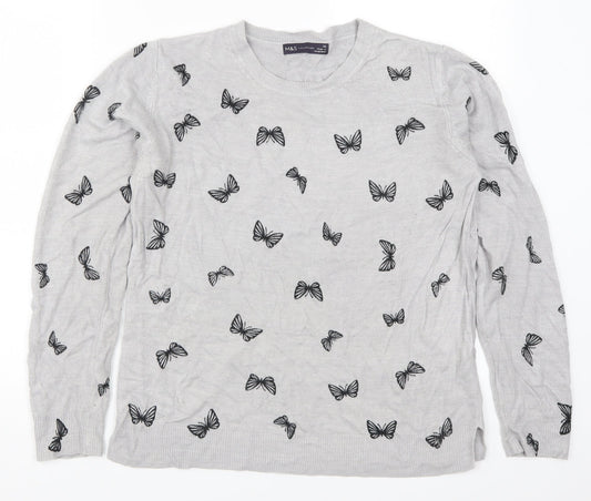 Marks and Spencer Womens Grey  Knit Pullover Jumper Size 14  - Butterflies