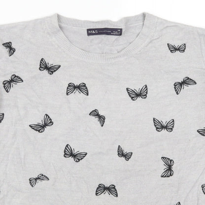 Marks and Spencer Womens Grey  Knit Pullover Jumper Size 14  - Butterflies
