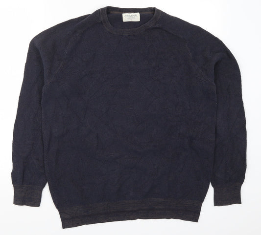 Criminal Mens Blue  Knit Pullover Jumper Size L