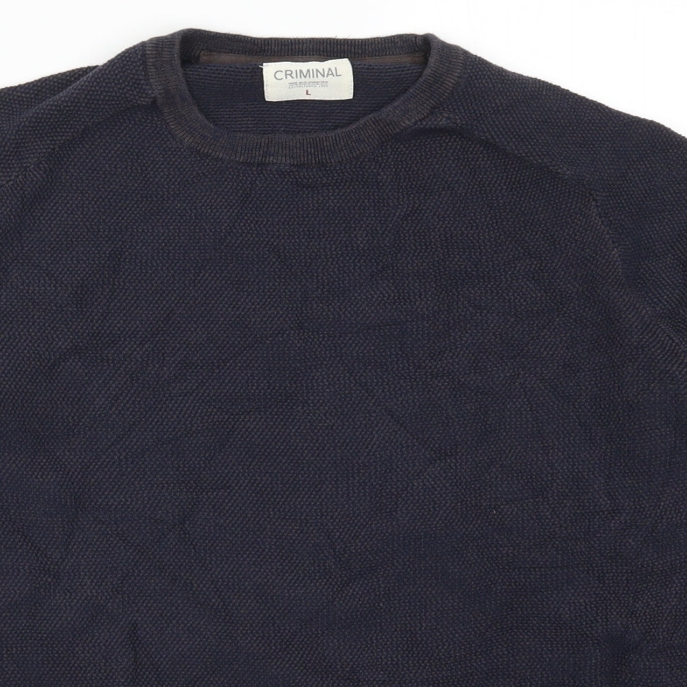 Criminal Mens Blue  Knit Pullover Jumper Size L