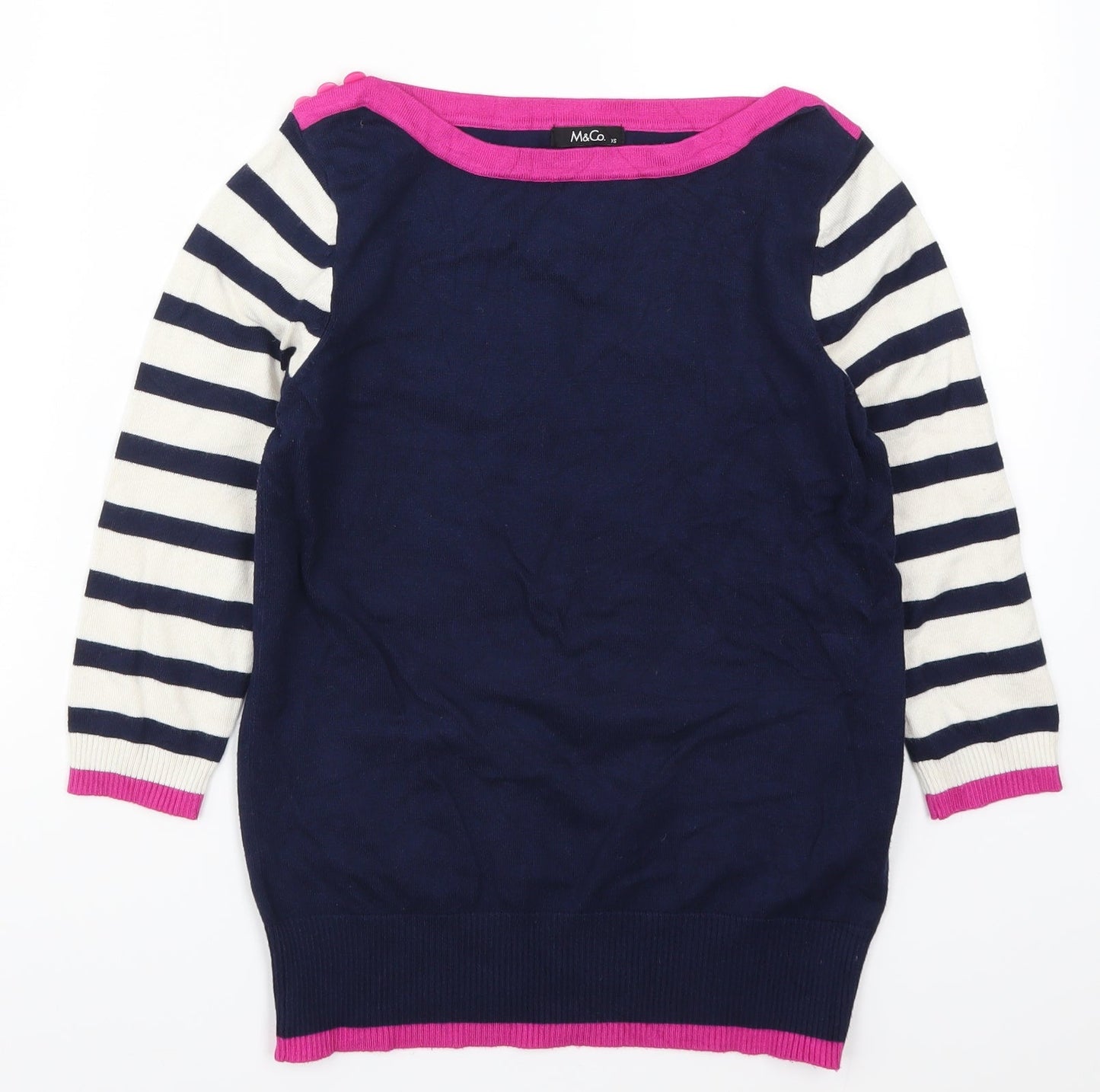 Womens UK Size XS M&Co Blue Pullover Jumper