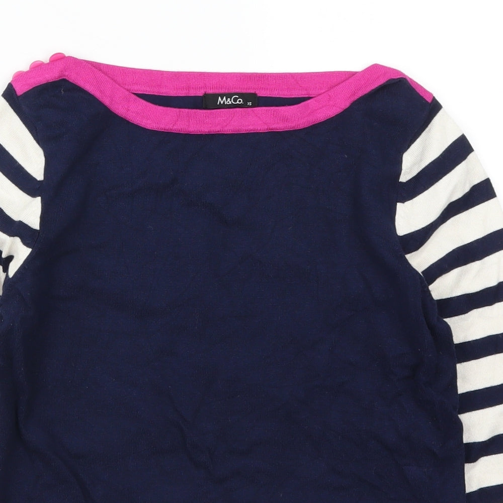 Womens UK Size XS M&Co Blue Pullover Jumper