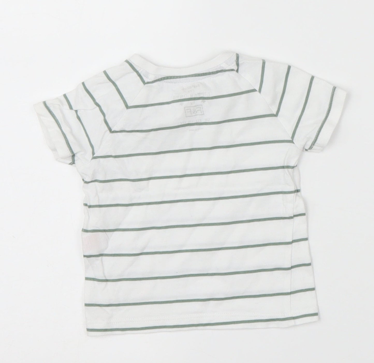 F&F Boys White Striped  Basic T-Shirt Size 3-6 Months  - Green Stripes