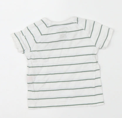 F&F Boys White Striped  Basic T-Shirt Size 3-6 Months  - Green Stripes