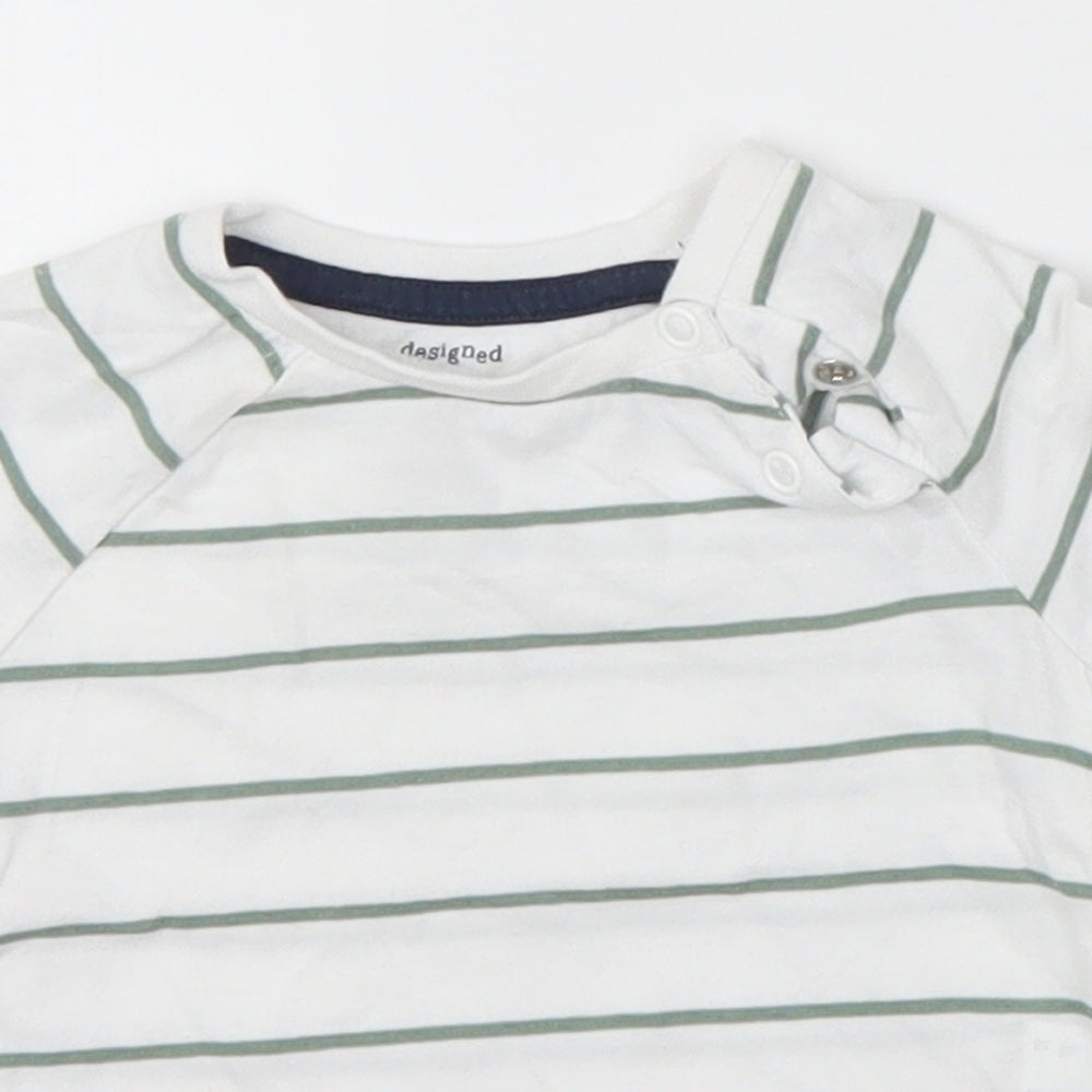 F&F Boys White Striped  Basic T-Shirt Size 3-6 Months  - Green Stripes