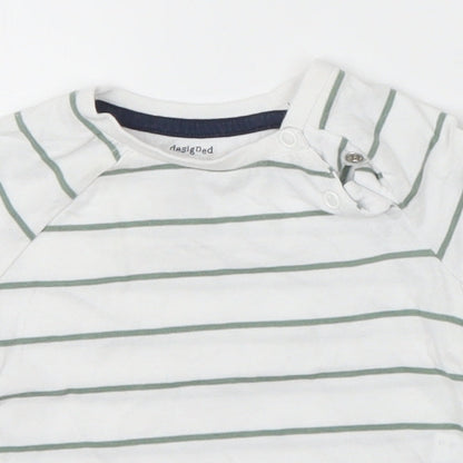 F&F Boys White Striped  Basic T-Shirt Size 3-6 Months  - Green Stripes