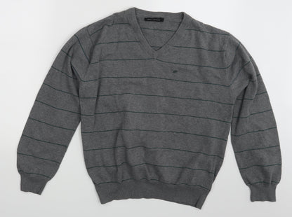 French Connection Mens Grey Striped  Pullover Jumper Size L