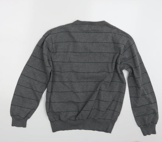 French Connection Mens Grey Striped  Pullover Jumper Size L