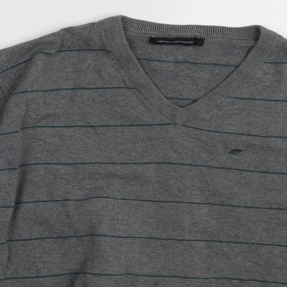 French Connection Mens Grey Striped  Pullover Jumper Size L