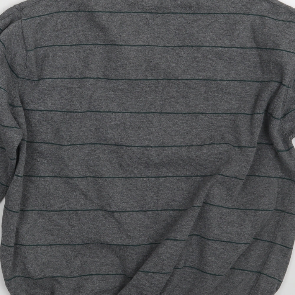 French Connection Mens Grey Striped  Pullover Jumper Size L