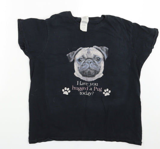 Womens UK Size L Gildan Black Basic T-Shirt