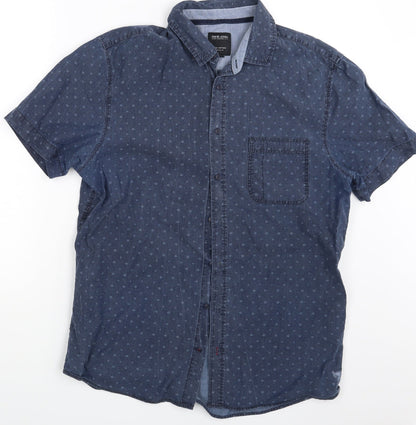 Mens UK Size M David Jones Blue  Button-Up Short Sleeve Casual Shirt