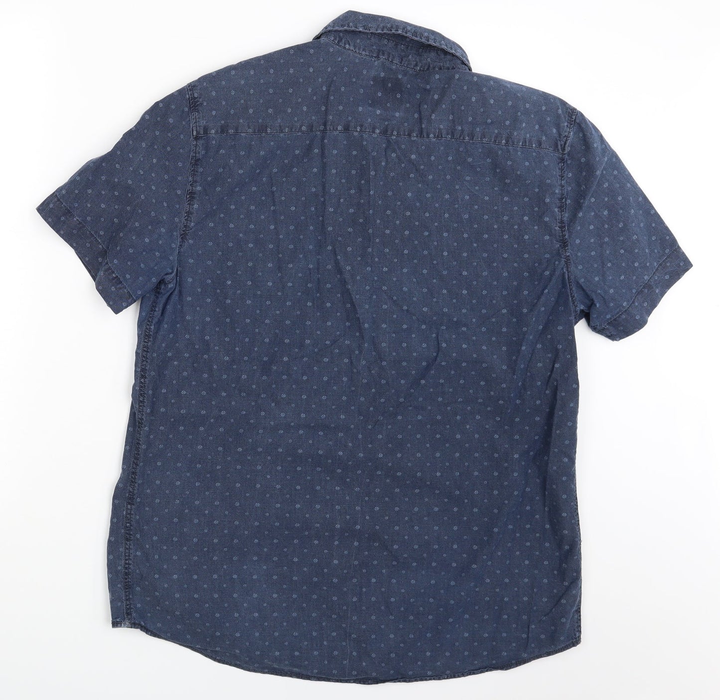 Mens UK Size M David Jones Blue  Button-Up Short Sleeve Casual Shirt