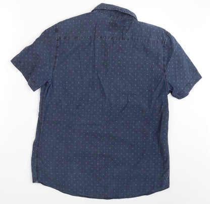 Mens UK Size M David Jones Blue  Button-Up Short Sleeve Casual Shirt