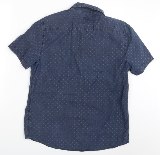 Mens UK Size M David Jones Blue  Button-Up Short Sleeve Casual Shirt