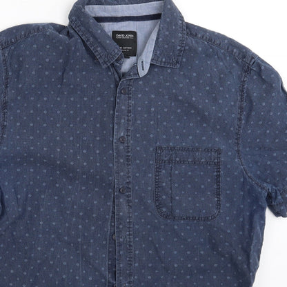 Mens UK Size M David Jones Blue  Button-Up Short Sleeve Casual Shirt
